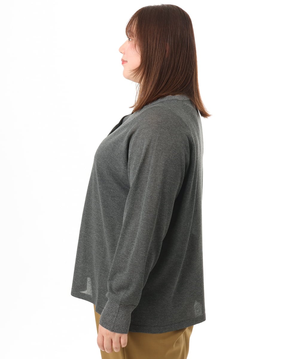 OLCFD10089 eur3(エウルキューブ) 【WEB先行販売】【大きいサイズ】クルーネックラメカーディガン ダークグレー