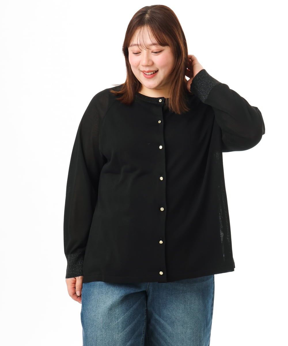 OLCFD10089 eur3(エウルキューブ) 【WEB先行販売】【大きいサイズ】クルーネックラメカーディガン ブラック