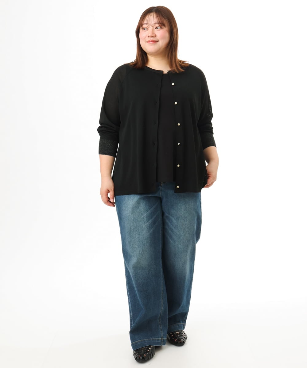 OLCFD10089 eur3(エウルキューブ) 【WEB先行販売】【大きいサイズ】クルーネックラメカーディガン ブラック