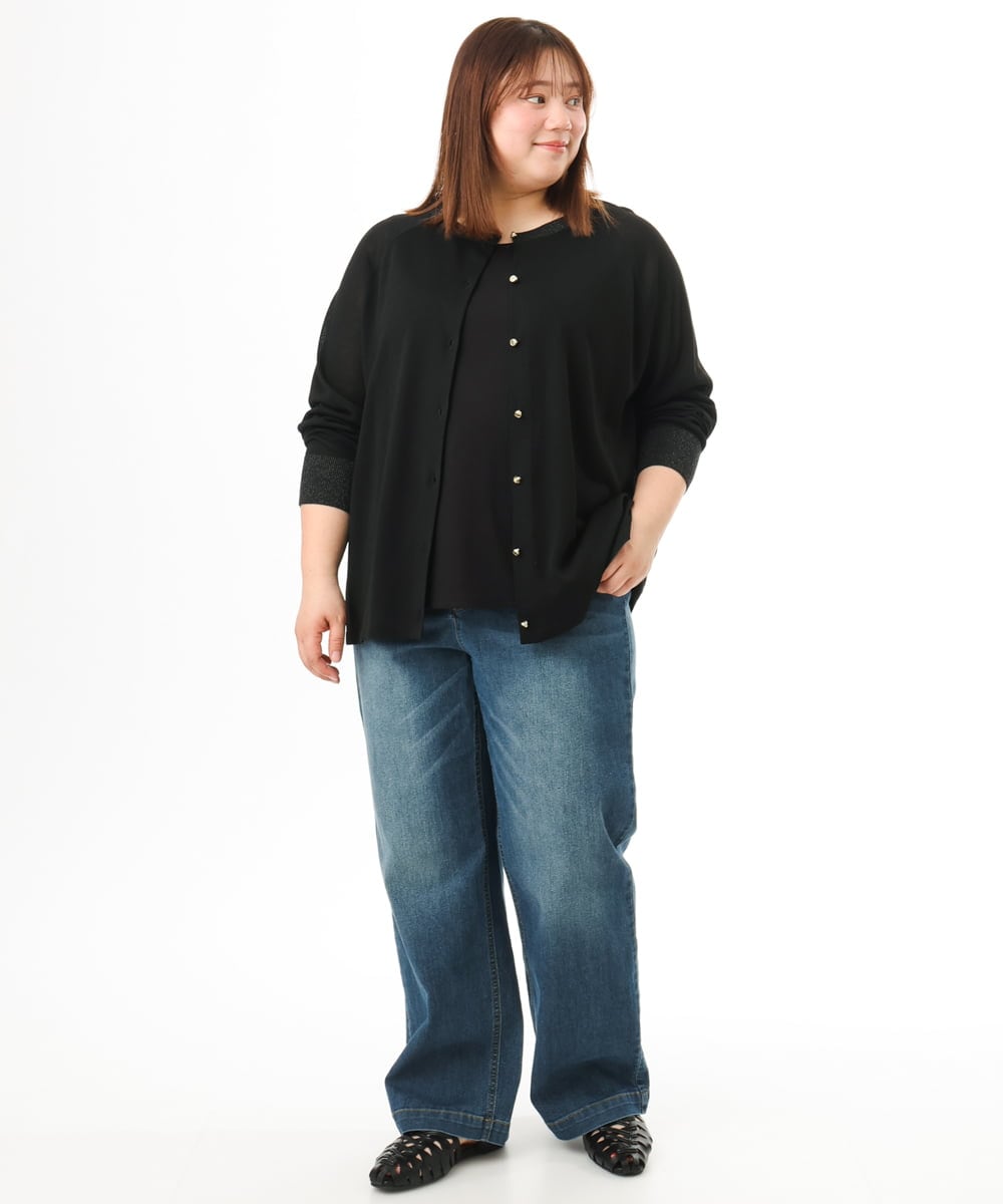 OLCFD10089 eur3(エウルキューブ) 【WEB先行販売】【大きいサイズ】クルーネックラメカーディガン ブラック