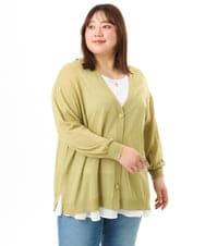 OLCGD07099 eur3(エウルキューブ) 【WEB先行販売】【大きいサイズ/接触冷感】Vネックシア―カーディガン ライトグリーン