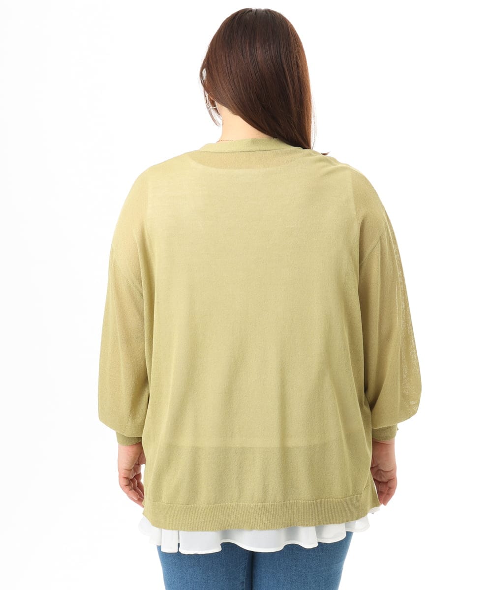 OLCGD07099 eur3(エウルキューブ) 【WEB先行販売】【大きいサイズ/接触冷感】Vネックシア―カーディガン ライトグリーン