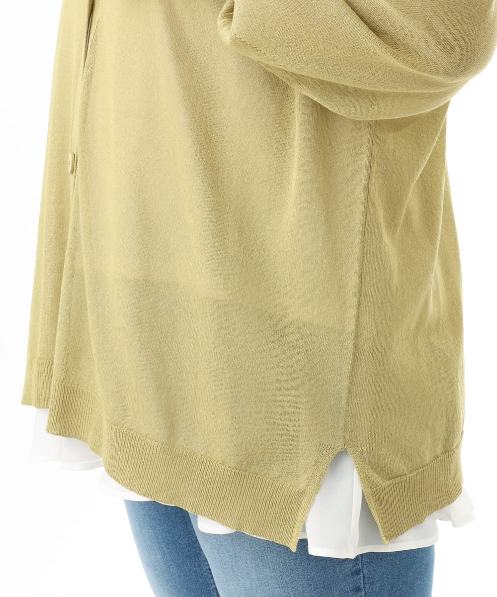 OLCGD07099 eur3(エウルキューブ) 【WEB先行販売】【大きいサイズ/接触冷感】Vネックシア―カーディガン ライトグリーン