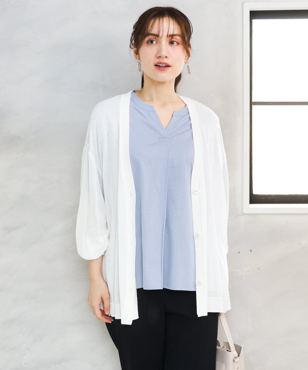 OLCGD07099 eur3(エウルキューブ) 【WEB先行販売】【大きいサイズ/接触冷感】Vネックシア―カーディガン ホワイト