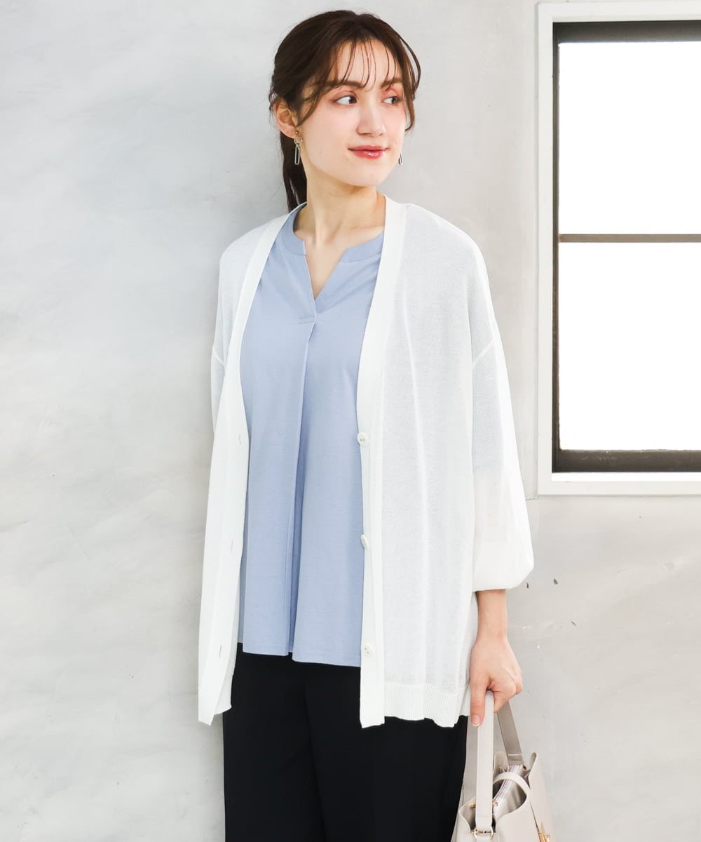 OLCGD07099 eur3(エウルキューブ) 【WEB先行販売】【大きいサイズ/接触冷感】Vネックシア―カーディガン ホワイト