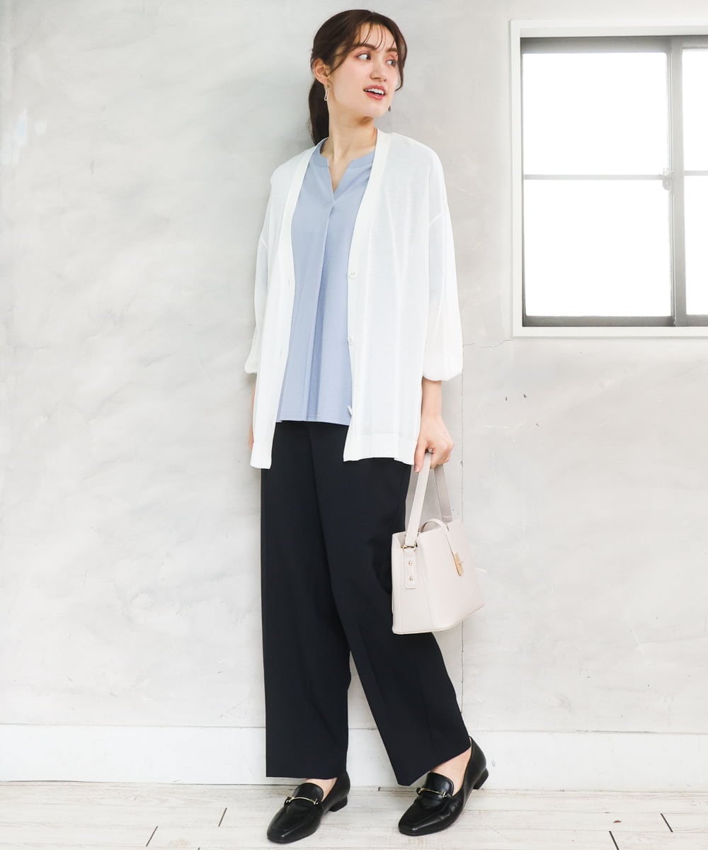 OLCGD07099 eur3(エウルキューブ) 【WEB先行販売】【大きいサイズ/接触冷感】Vネックシア―カーディガン ホワイト