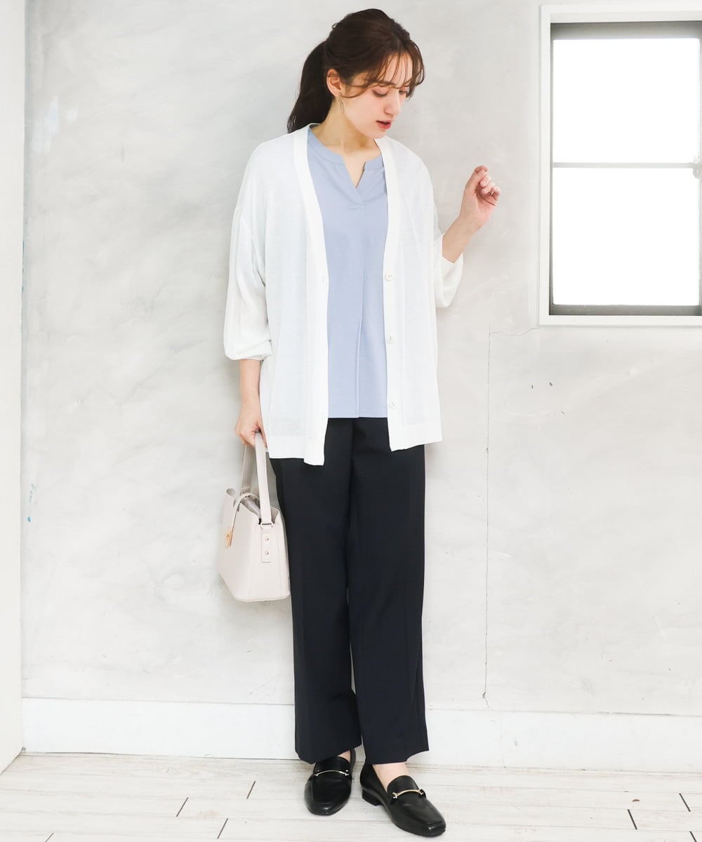 OLCGD07099 eur3(エウルキューブ) 【WEB先行販売】【大きいサイズ/接触冷感】Vネックシア―カーディガン ホワイト