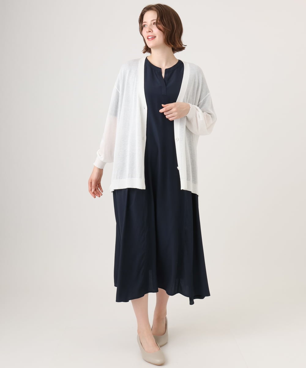 OLCGD07099 eur3(エウルキューブ) 【大きいサイズ/接触冷感】Vネックシア―カーディガン ホワイト