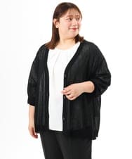 OLCGD07099 eur3(エウルキューブ) 【WEB先行販売】【大きいサイズ/接触冷感】Vネックシア―カーディガン ブラック