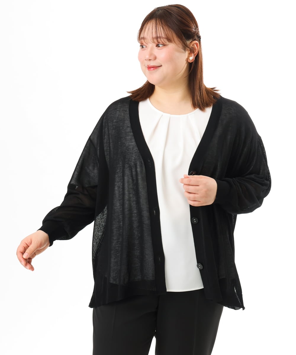 OLCGD07099 eur3(エウルキューブ) 【WEB先行販売】【大きいサイズ/接触冷感】Vネックシア―カーディガン ブラック