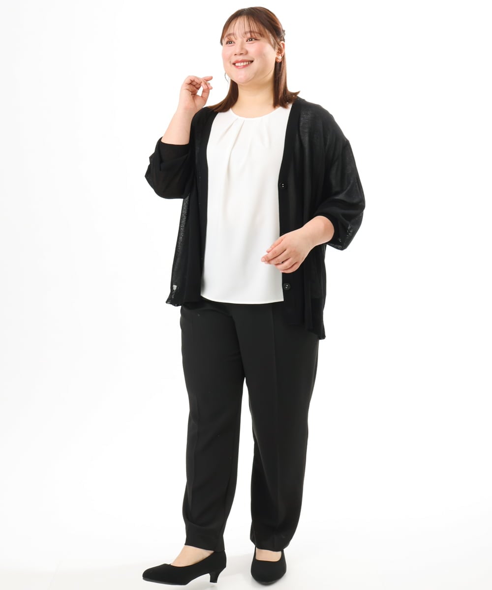 OLCGD07099 eur3(エウルキューブ) 【WEB先行販売】【大きいサイズ/接触冷感】Vネックシア―カーディガン ブラック