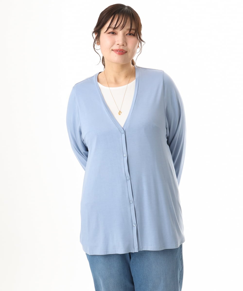 OLCGD14089 eur3(エウルキューブ) 【大きいサイズ/接触冷感/UVカット】Aライン長袖カーディガン ライトブルー