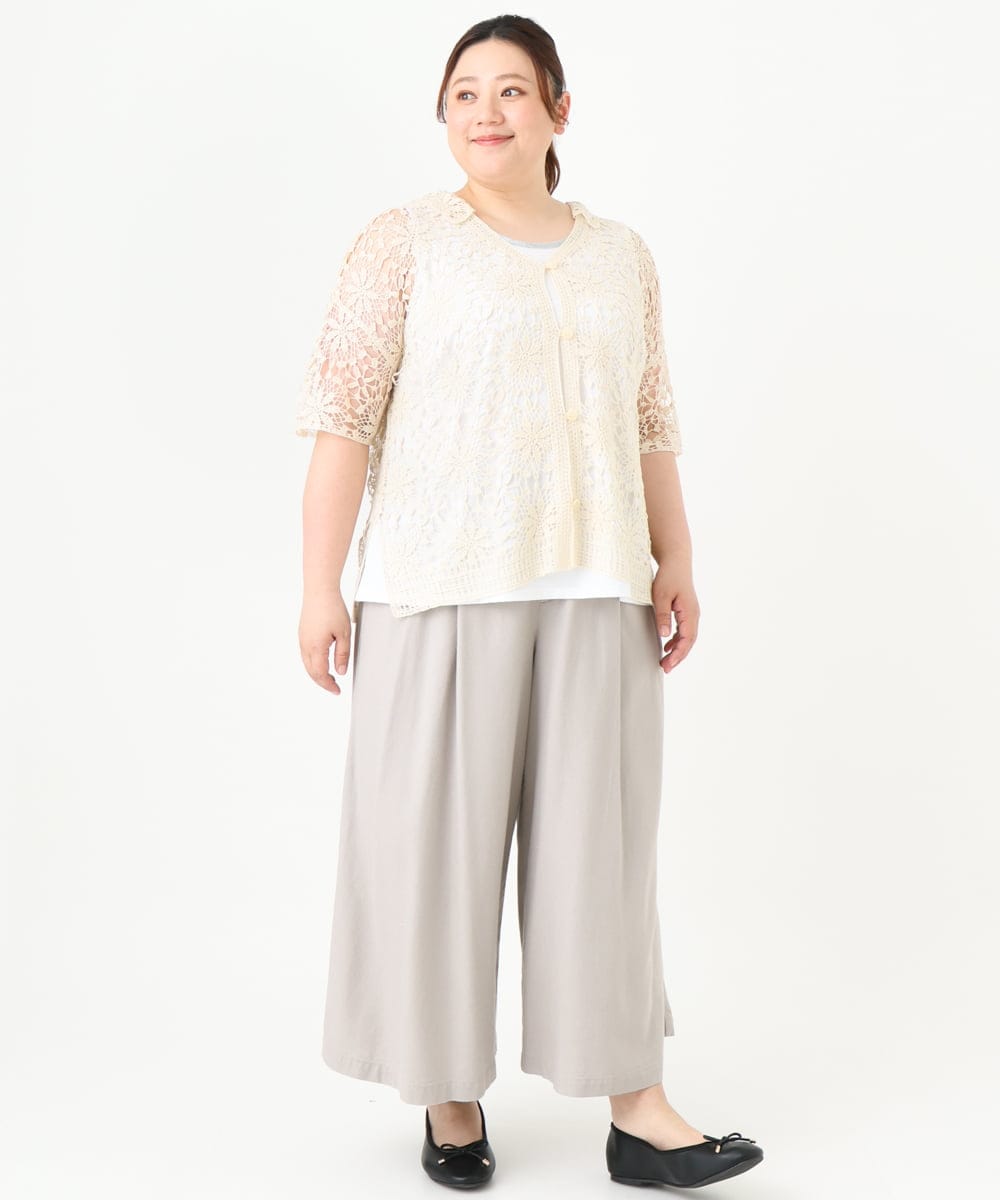 OLCGV10129 eur3(エウルキューブ) 【大きいサイズ】クロシェ風カーディガン アイボリー(80)