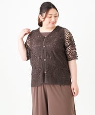 OLCGV10129 eur3(エウルキューブ) 【大きいサイズ】クロシェ風カーディガン ブラウン(87)