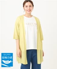 OLCHA21089 eur3(エウルキューブ) 【WEB先行販売】【大きいサイズ/接触冷感】ハーフスリーブカーディガン ライトイエロー(20)