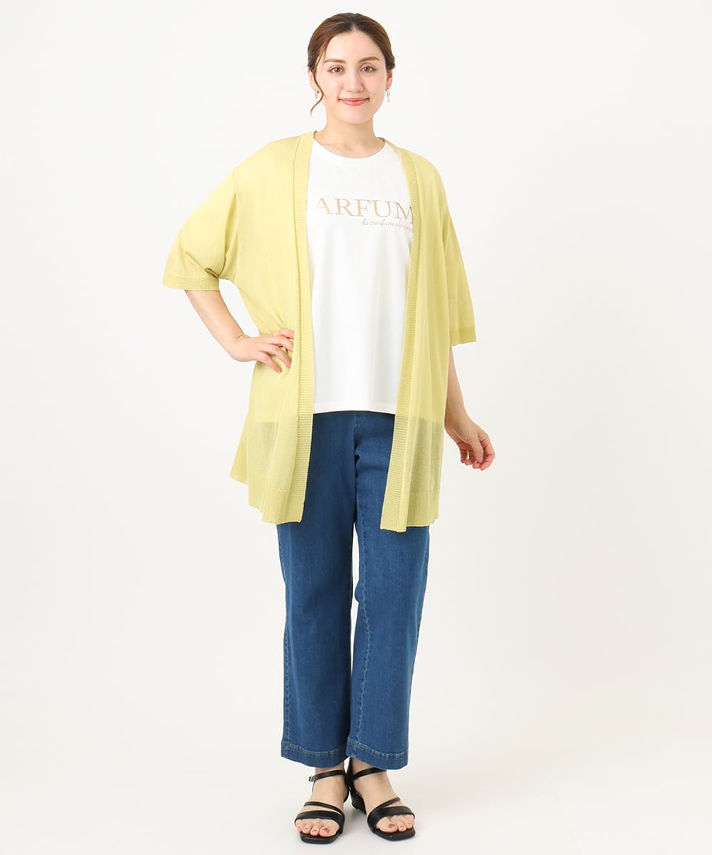 OLCHA21089 eur3(エウルキューブ) 【WEB先行販売】【大きいサイズ/接触冷感】ハーフスリーブカーディガン ライトイエロー(20)