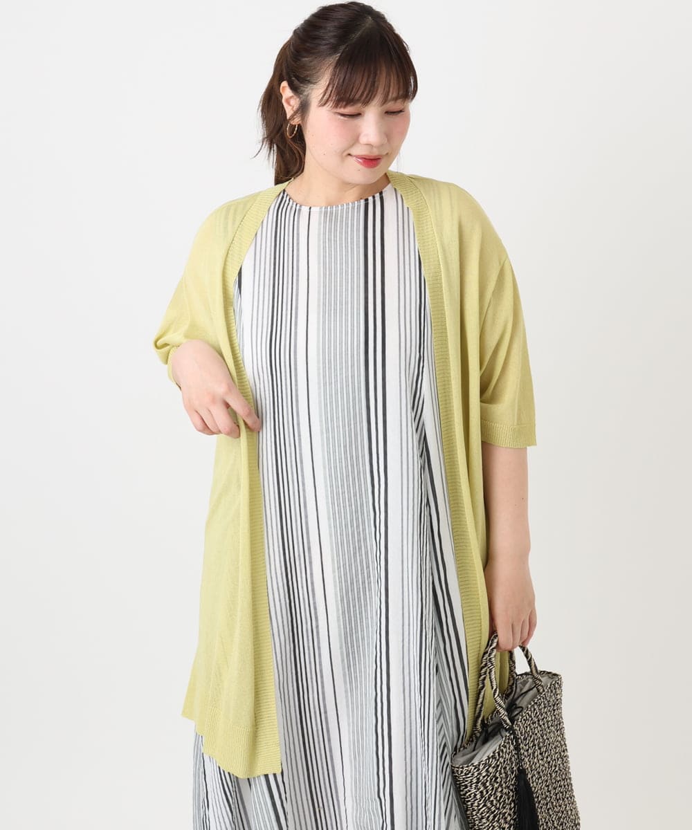 OLCHA21089 eur3(エウルキューブ) 【WEB先行販売】【大きいサイズ/接触冷感】ハーフスリーブカーディガン ライトイエロー(20)