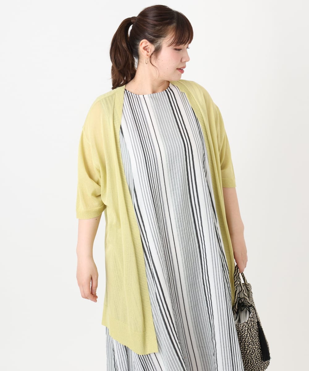 OLCHA21089 eur3(エウルキューブ) 【WEB先行販売】【大きいサイズ/接触冷感】ハーフスリーブカーディガン ライトイエロー(20)