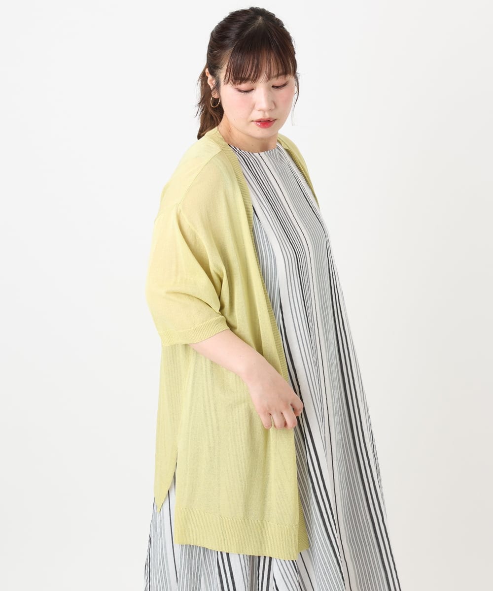 OLCHA21089 eur3(エウルキューブ) 【WEB先行販売】【大きいサイズ/接触冷感】ハーフスリーブカーディガン ライトイエロー(20)