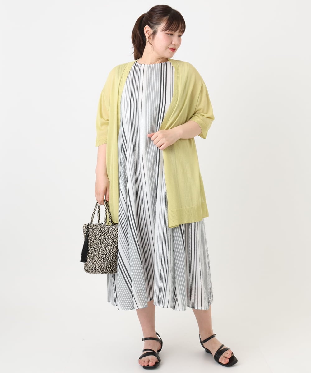 OLCHA21089 eur3(エウルキューブ) 【WEB先行販売】【大きいサイズ/接触冷感】ハーフスリーブカーディガン ライトイエロー(20)