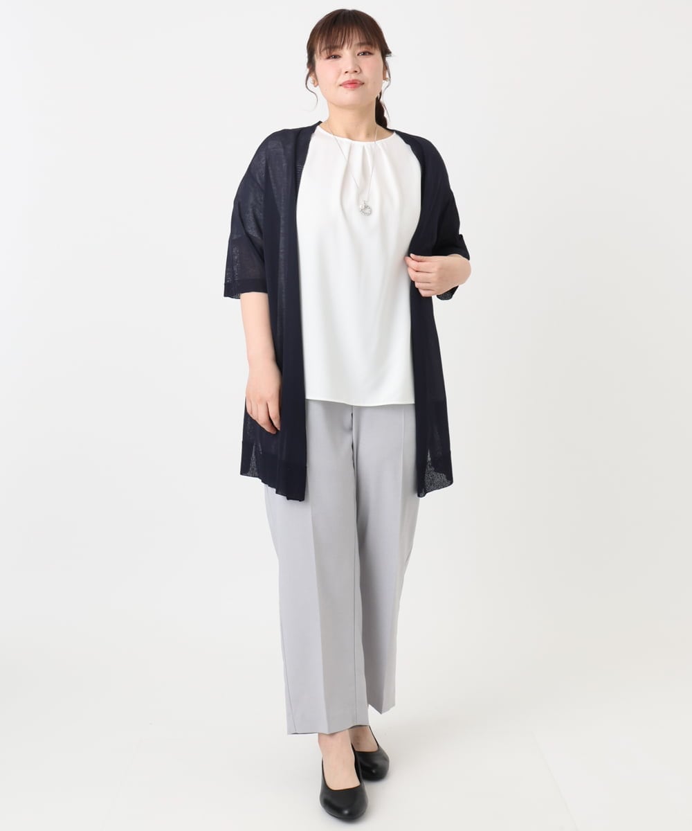 OLCHA21089 eur3(エウルキューブ) 【WEB先行販売】【大きいサイズ/接触冷感】ハーフスリーブカーディガン ネイビー(57)