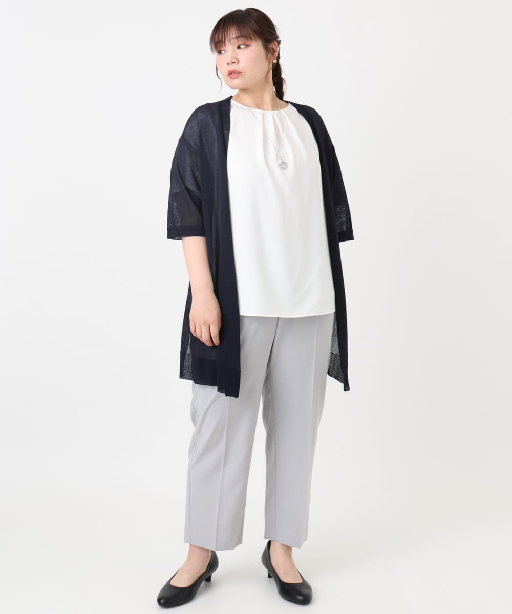OLCHA21089 eur3(エウルキューブ) 【WEB先行販売】【大きいサイズ/接触冷感】ハーフスリーブカーディガン ネイビー(57)