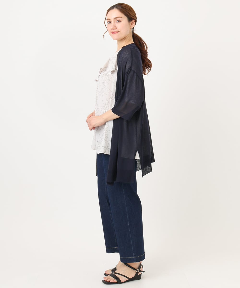 OLCHA21089 eur3(エウルキューブ) 【WEB先行販売】【大きいサイズ/接触冷感】ハーフスリーブカーディガン ネイビー(57)
