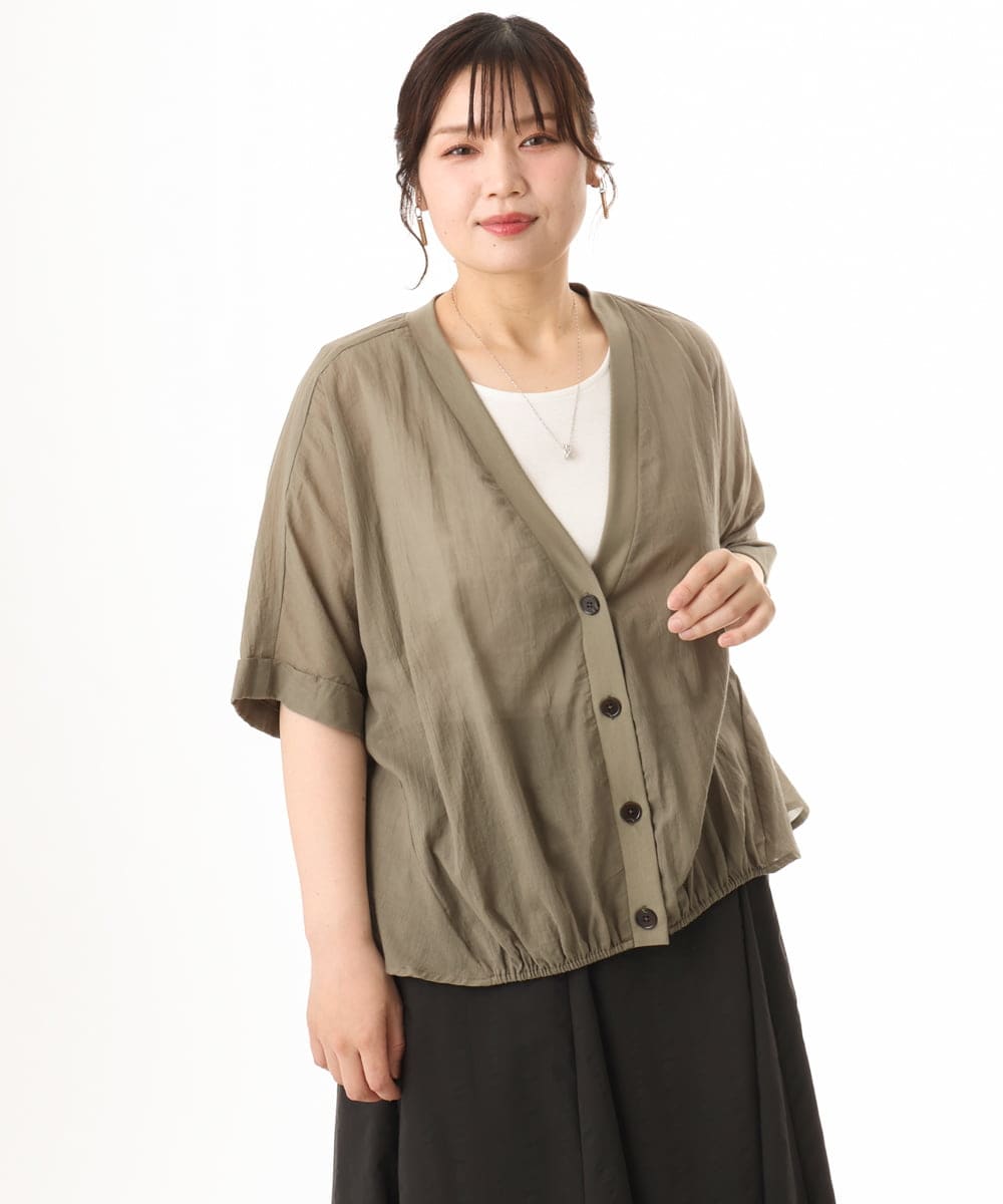 OLCHD11099 eur3(エウルキューブ) 【大きいサイズ】シア―Vネックカーディガン カーキ