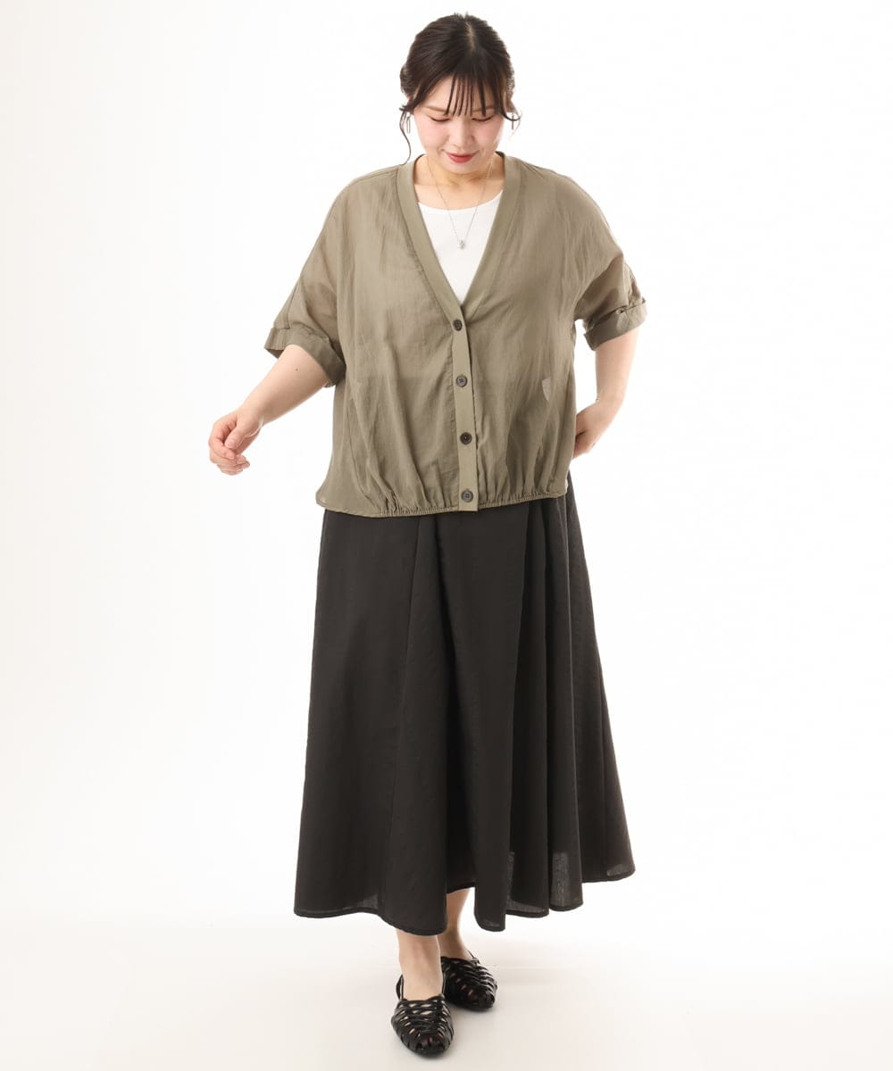 OLCHD11099 eur3(エウルキューブ) 【大きいサイズ】シア―Vネックカーディガン カーキ