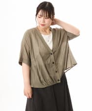 OLCHD11099 eur3(エウルキューブ) 【大きいサイズ】シア―Vネックカーディガン カーキ