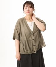 OLCHD11099 eur3(エウルキューブ) 【大きいサイズ】シア―Vネックカーディガン カーキ