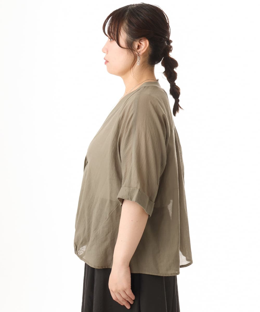 OLCHD11099 eur3(エウルキューブ) 【大きいサイズ】シア―Vネックカーディガン カーキ