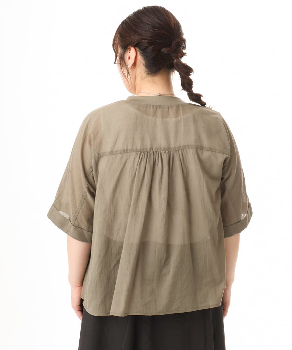 OLCHD11099 eur3(エウルキューブ) 【大きいサイズ】シア―Vネックカーディガン カーキ