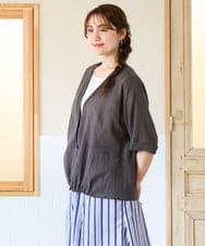 OLCHD11099 eur3(エウルキューブ) 【大きいサイズ】シア―Vネックカーディガン ダークグレー