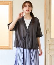 OLCHD11099 eur3(エウルキューブ) 【大きいサイズ】シア―Vネックカーディガン ダークグレー