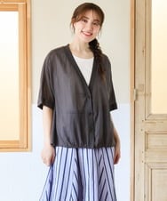 OLCHD11099 eur3(エウルキューブ) 【大きいサイズ】シア―Vネックカーディガン ダークグレー