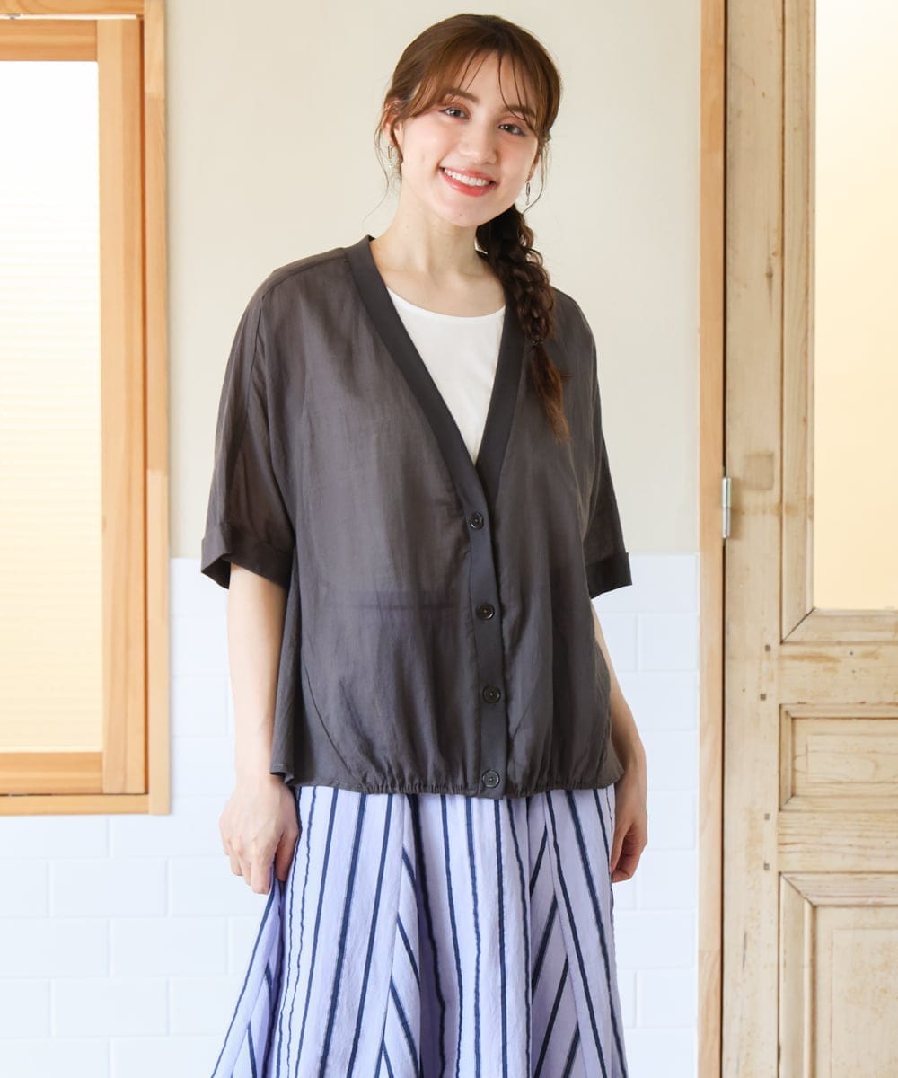 OLCHD11099 eur3(エウルキューブ) 【大きいサイズ】シア―Vネックカーディガン ダークグレー