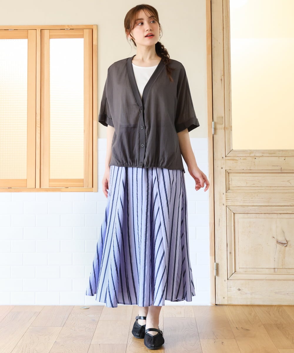 OLCHD11099 eur3(エウルキューブ) 【大きいサイズ】シア―Vネックカーディガン ダークグレー