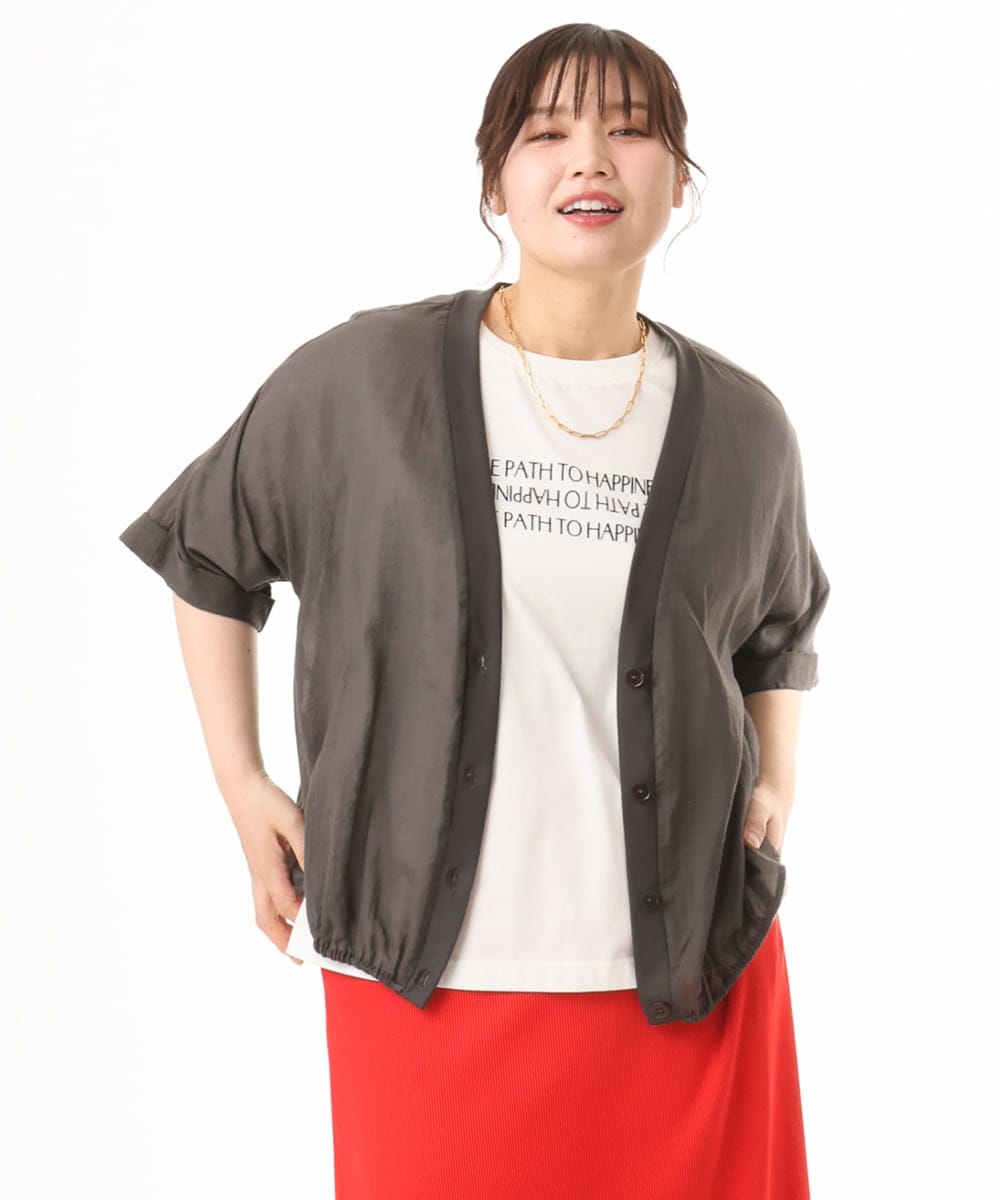 OLCHD11099 eur3(エウルキューブ) 【大きいサイズ】シア―Vネックカーディガン ダークグレー