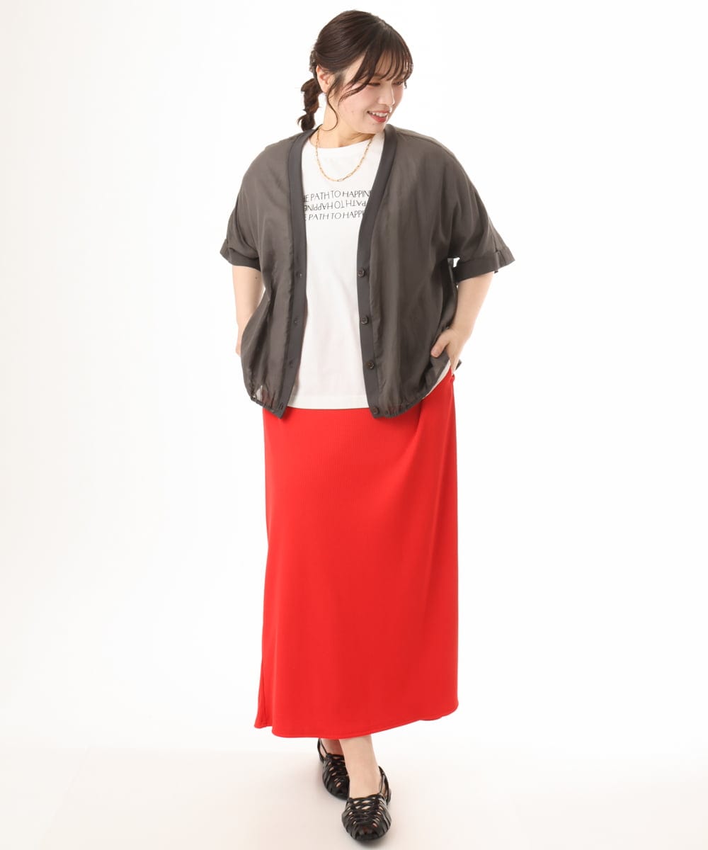 OLCHD11099 eur3(エウルキューブ) 【大きいサイズ】シア―Vネックカーディガン ダークグレー