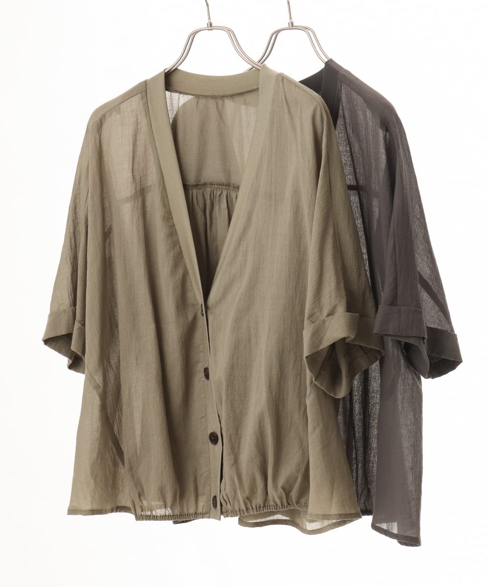 OLCHD11099 eur3(エウルキューブ) 【大きいサイズ】シア―Vネックカーディガン ダークグレー