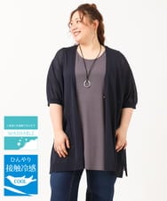 OLCHV13089 eur3(エウルキューブ) 【大きいサイズ/接触冷感】洗える半袖トッパーカーディガン ネイビー(57)