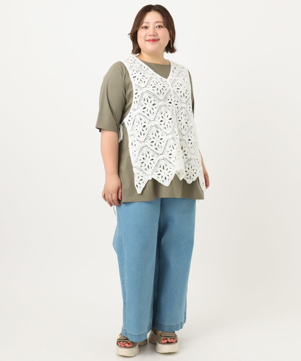 OLCIA24099 eur3(エウルキューブ) 【大きいサイズ】クロシェ風ベスト ホワイト(90)