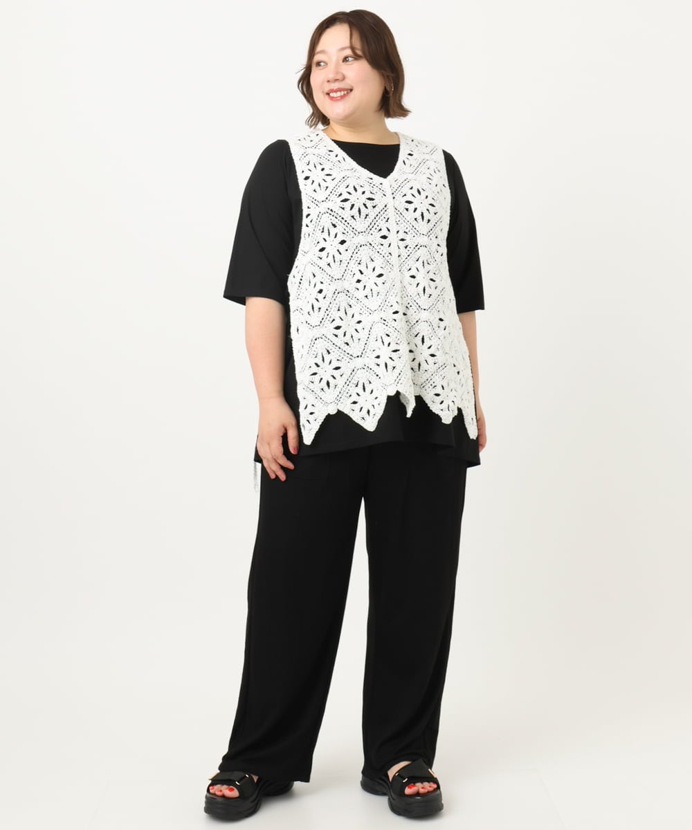 OLCIA24099 eur3(エウルキューブ) 【大きいサイズ】クロシェ風ベスト ホワイト(90)