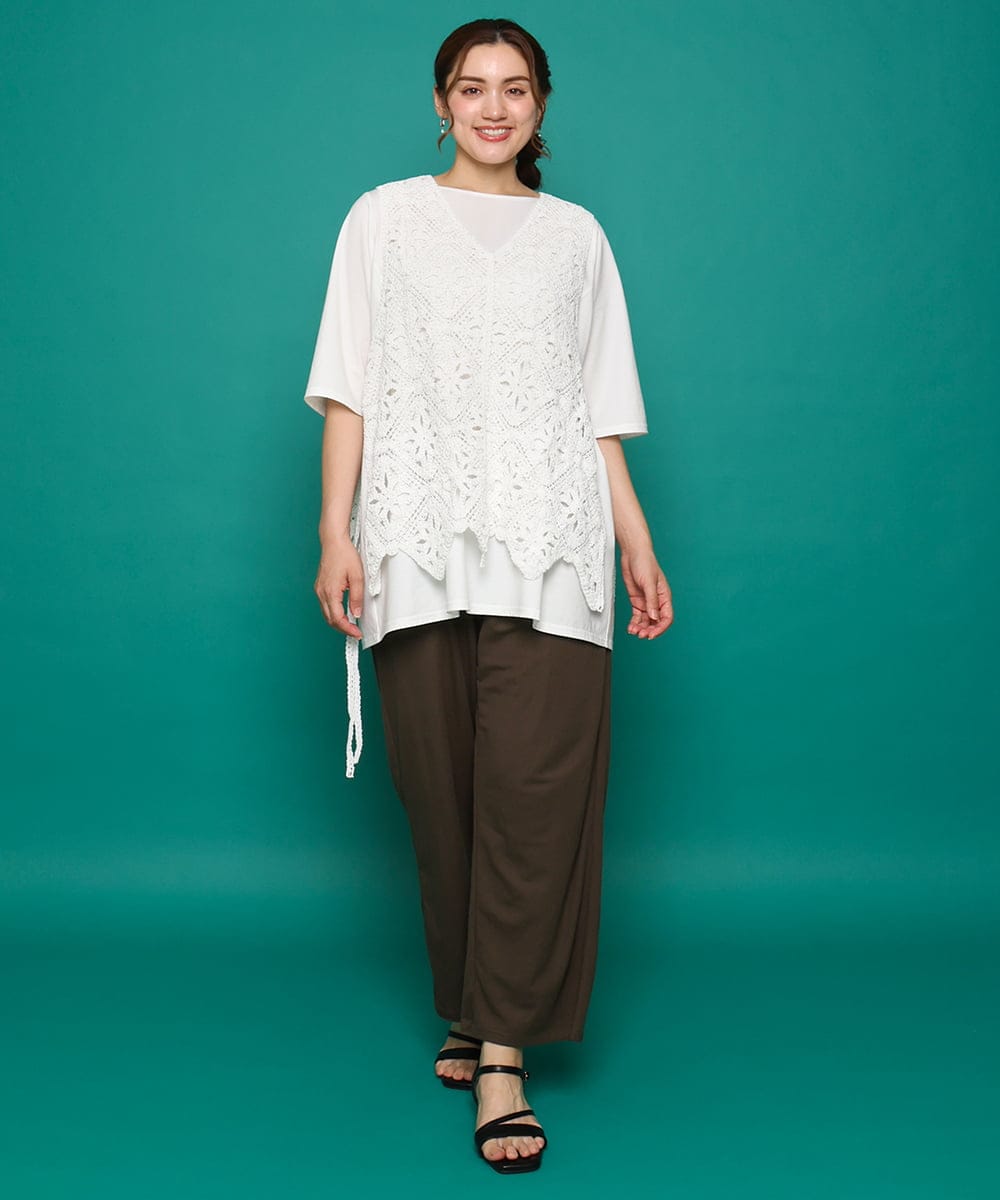 OLCIA24099 eur3(エウルキューブ) 【大きいサイズ】クロシェ風ベスト ホワイト(90)