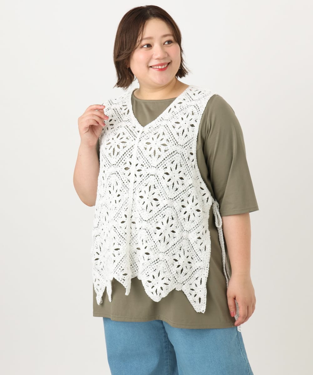 OLCIA24099 eur3(エウルキューブ) 【大きいサイズ】クロシェ風ベスト ホワイト(90)