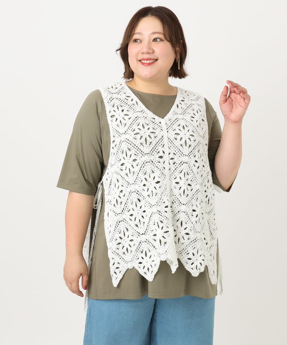 OLCIA24099 eur3(エウルキューブ) 【大きいサイズ】クロシェ風ベスト ホワイト(90)
