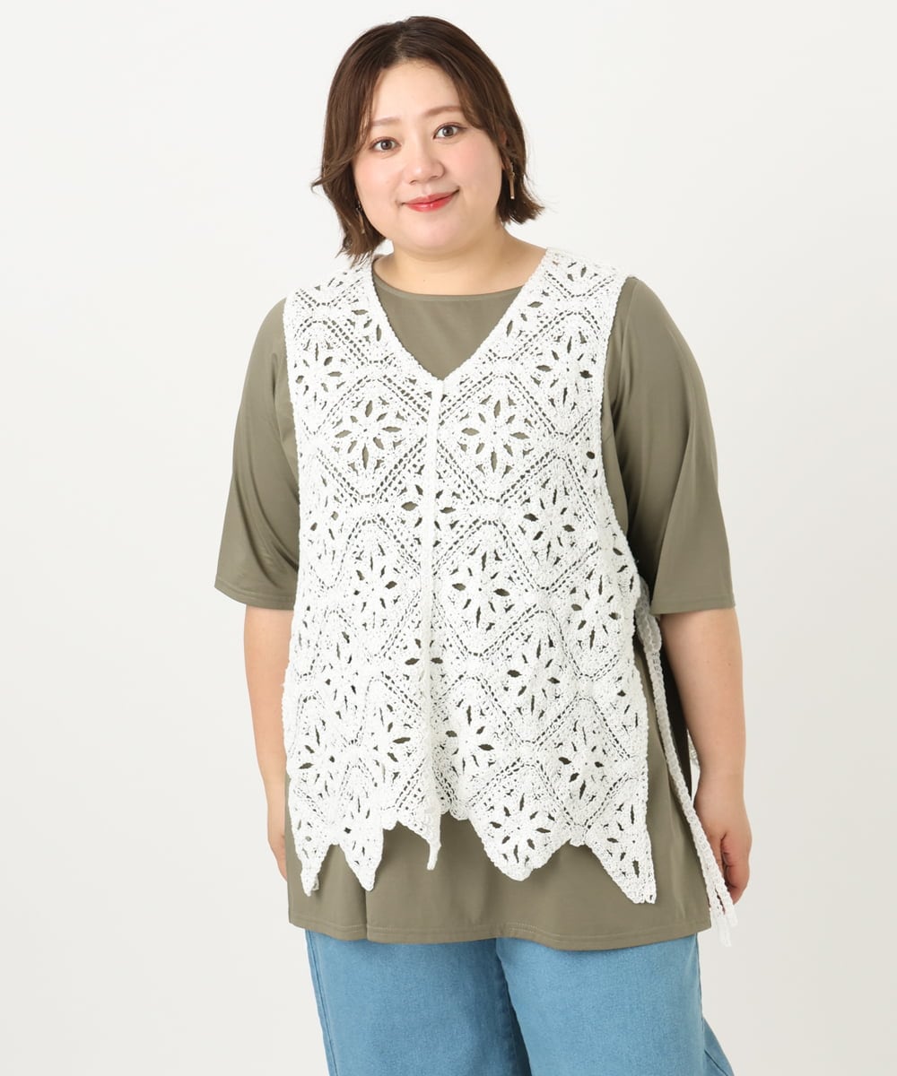 OLCIA24099 eur3(エウルキューブ) 【大きいサイズ】クロシェ風ベスト ホワイト(90)