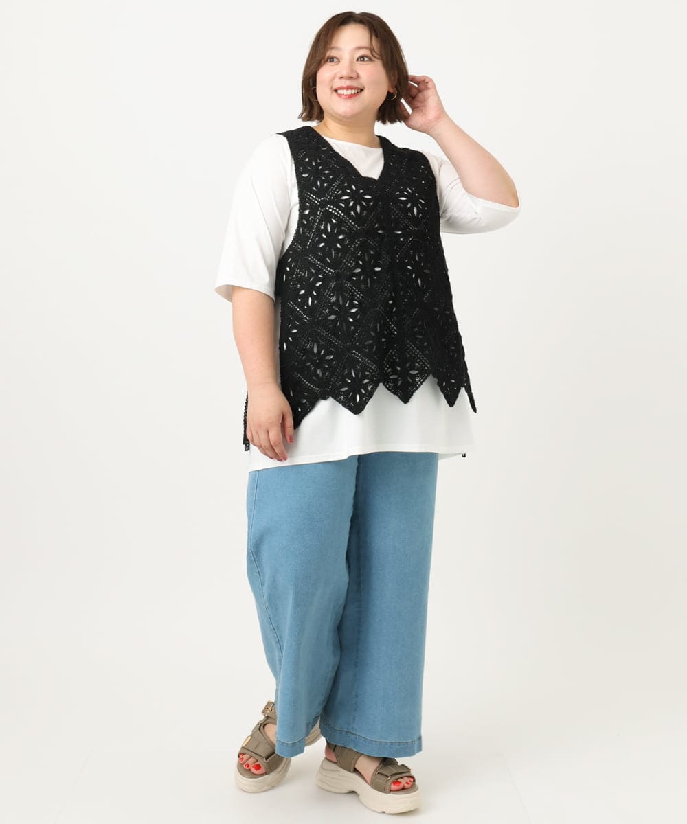 OLCIA24099 eur3(エウルキューブ) 【大きいサイズ】クロシェ風ベスト ブラック(94)