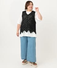 OLCIA24099 eur3(エウルキューブ) 【大きいサイズ】クロシェ風ベスト ブラック(94)